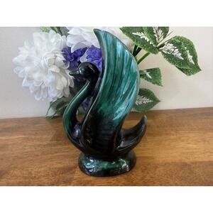 Vintage Blue Mountain Pottery‎ Green Swan Figurine Decor MCM Decor Planter